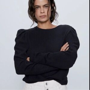 Zara Black Long Sleeve Puff Shoulder Sweater